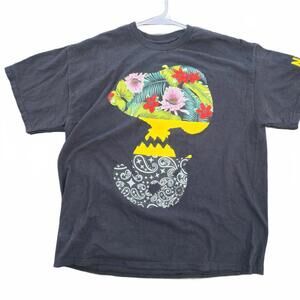 SNOOPY Peanuts Black Floral Bandana GRAPHIC PRINT T SHIRT MENS SZ XL NEW FRESH
